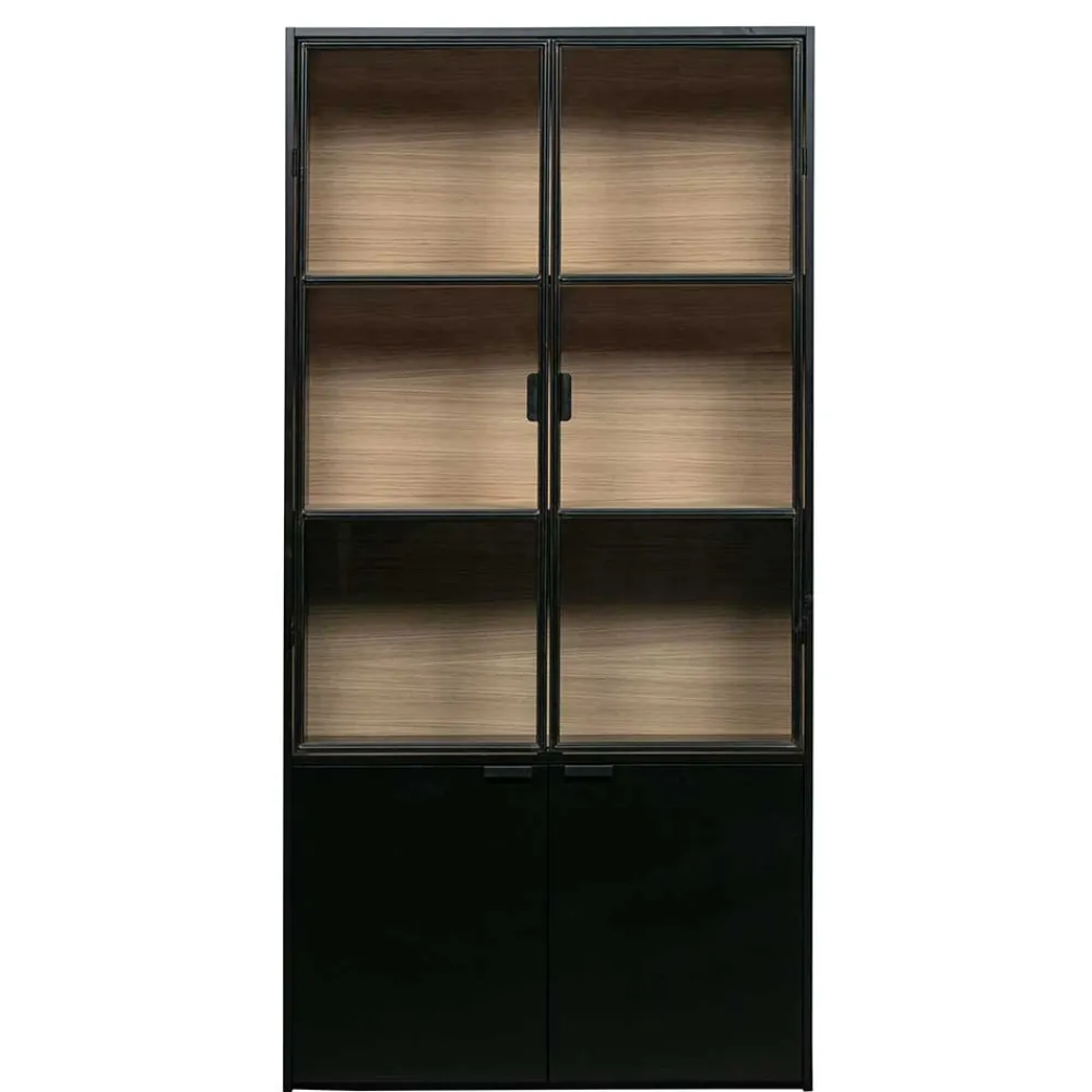 Wohnen Vitrinenschrank in Kiefer und Schwarz - Angoro