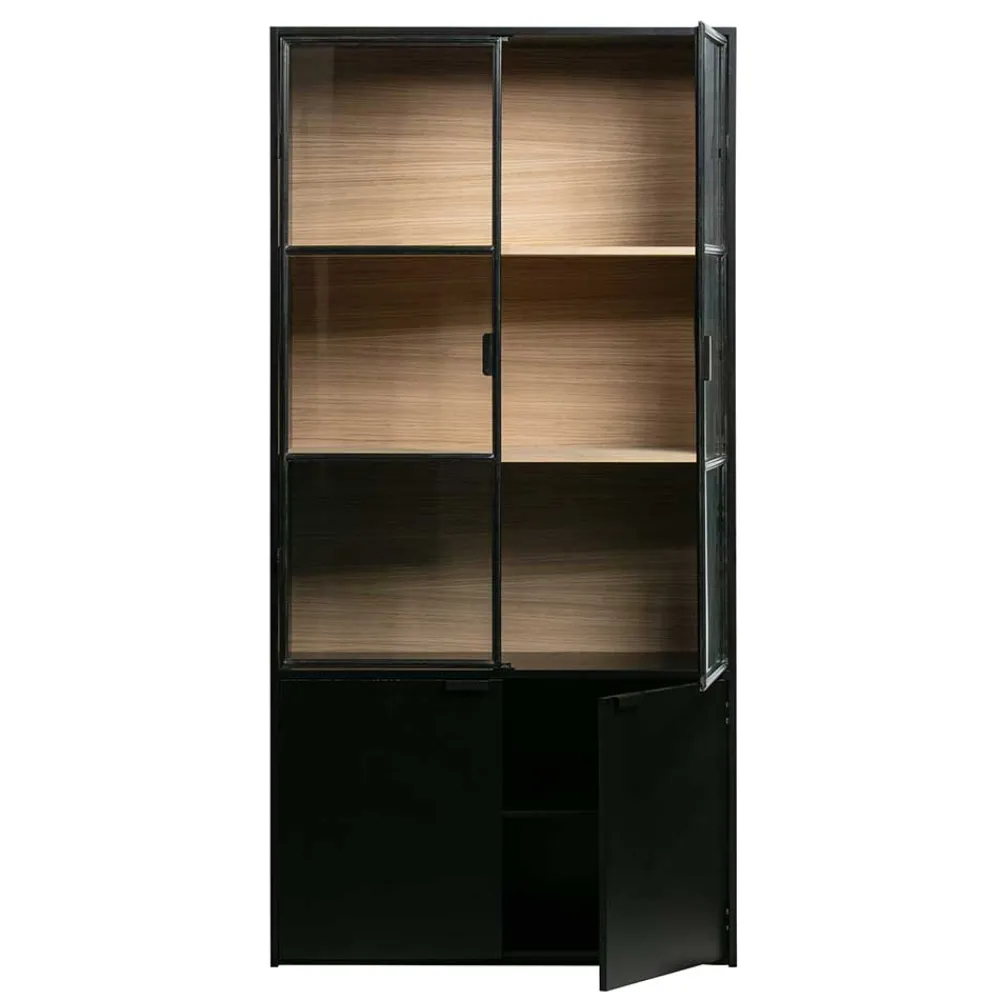 Wohnen Vitrinenschrank in Kiefer und Schwarz - Angoro