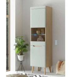 Wohnen Vitrinenschrank in Mintgrün und Eiche - Armina