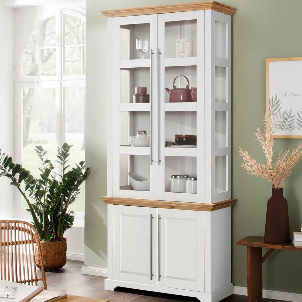 Wohnen Esszimmer-Vitrinen*Vitrinenschrank in Weiß mit Honig - Eyzaco