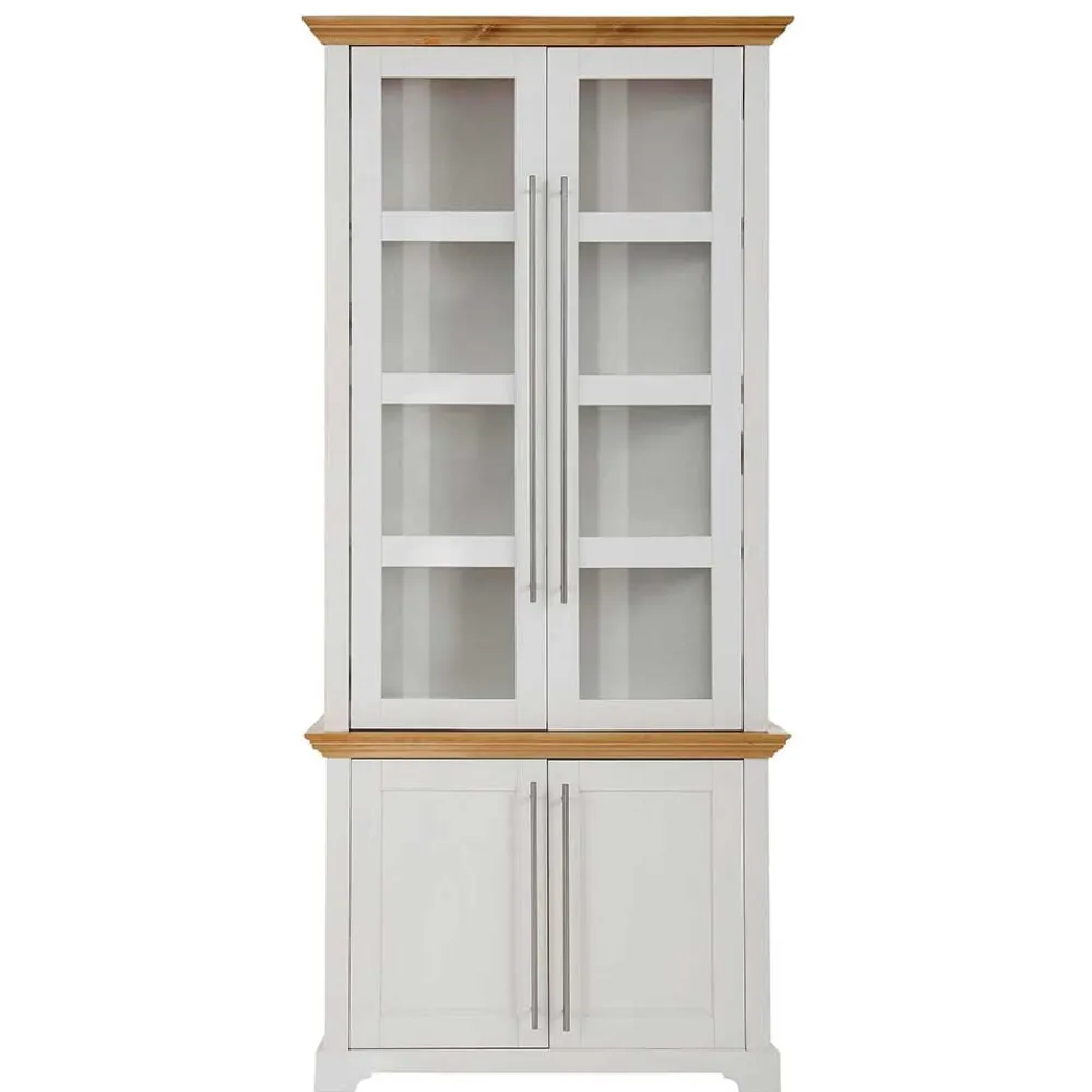 Wohnen Esszimmer-Vitrinen*Vitrinenschrank in Weiß mit Honig - Eyzaco