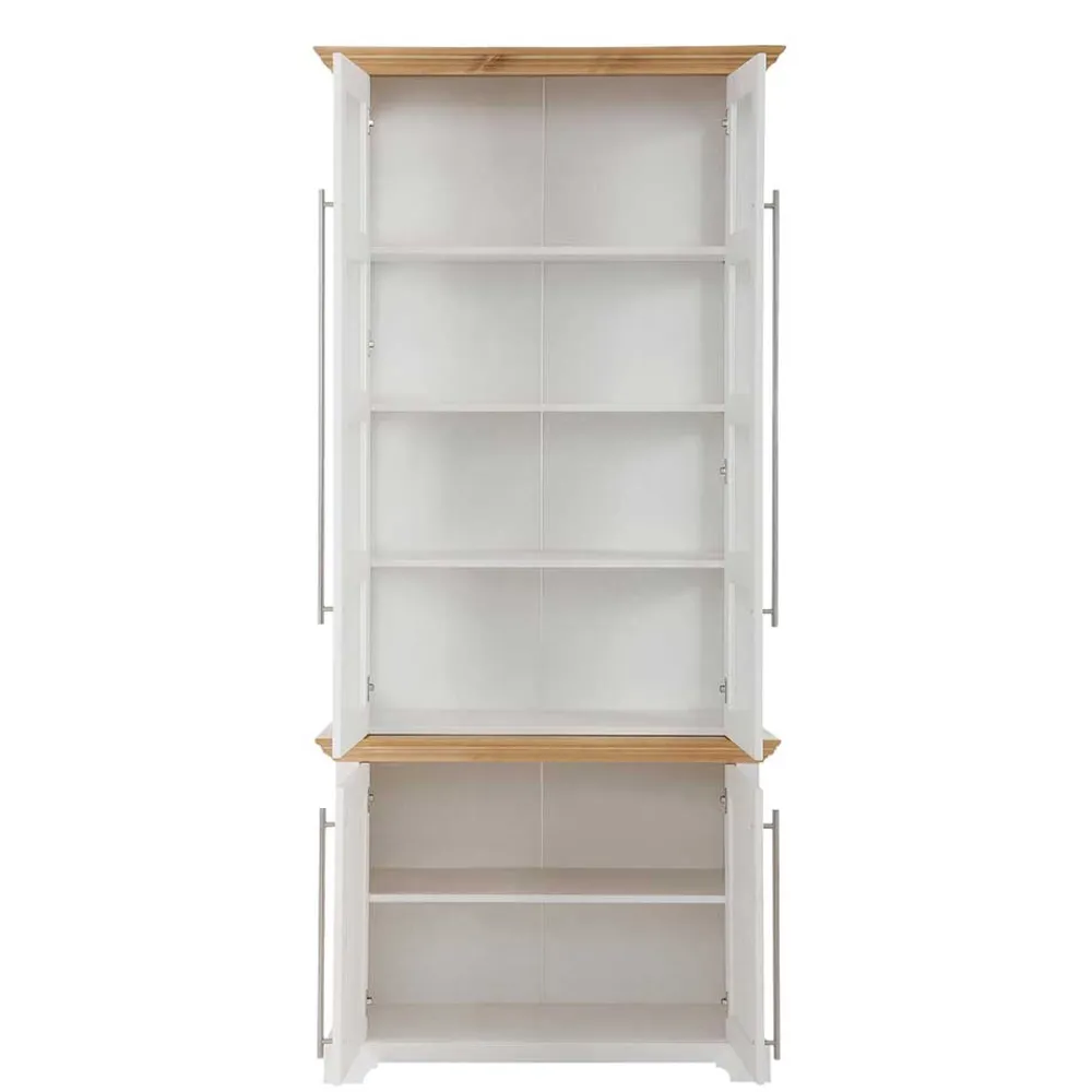 Wohnen Esszimmer-Vitrinen*Vitrinenschrank in Weiß mit Honig - Eyzaco