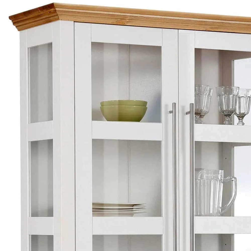 Wohnen Esszimmer-Vitrinen*Vitrinenschrank in Weiß mit Honig - Eyzaco