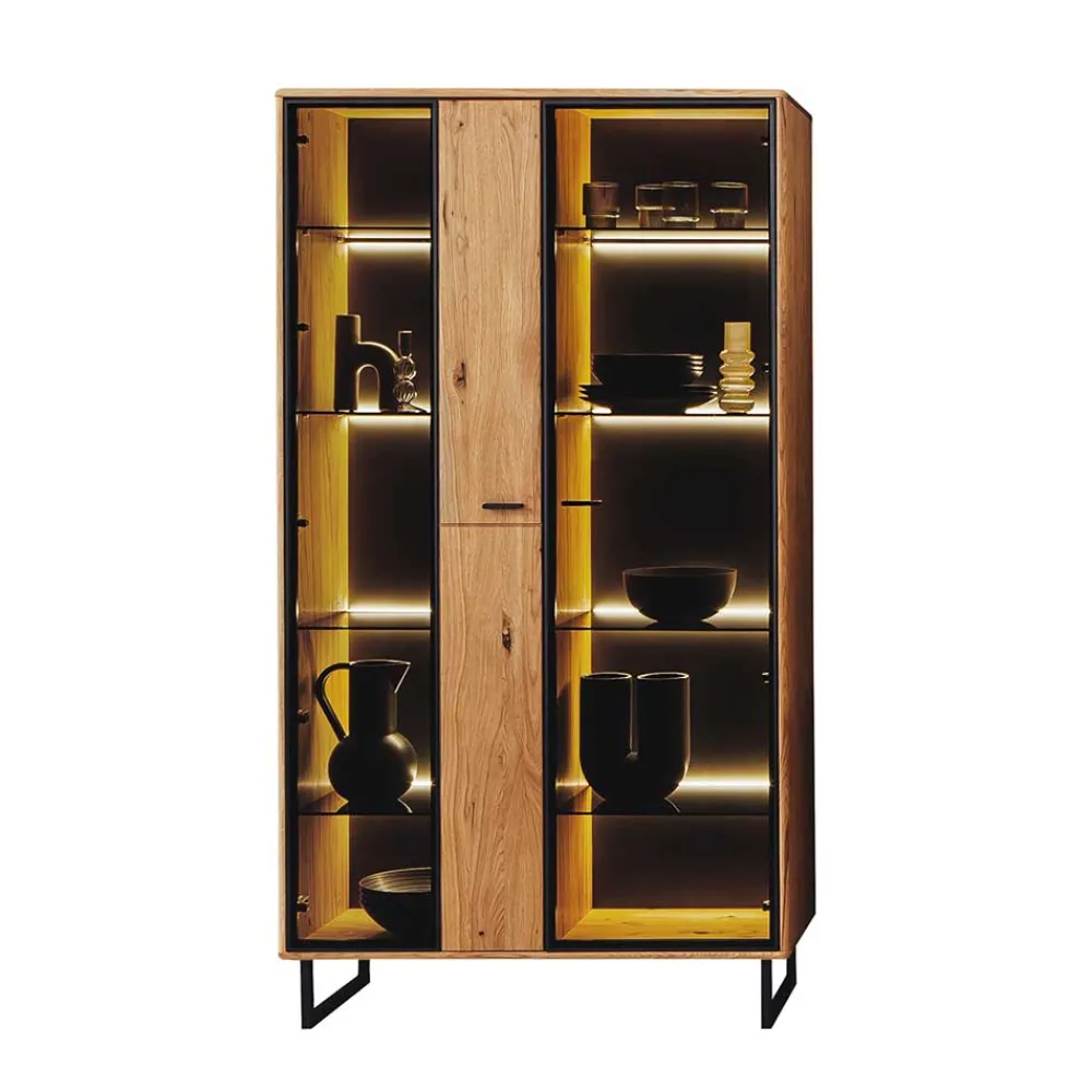 Wohnen Vitrinenschrank in Wildeiche & Anthrazit - Flacona