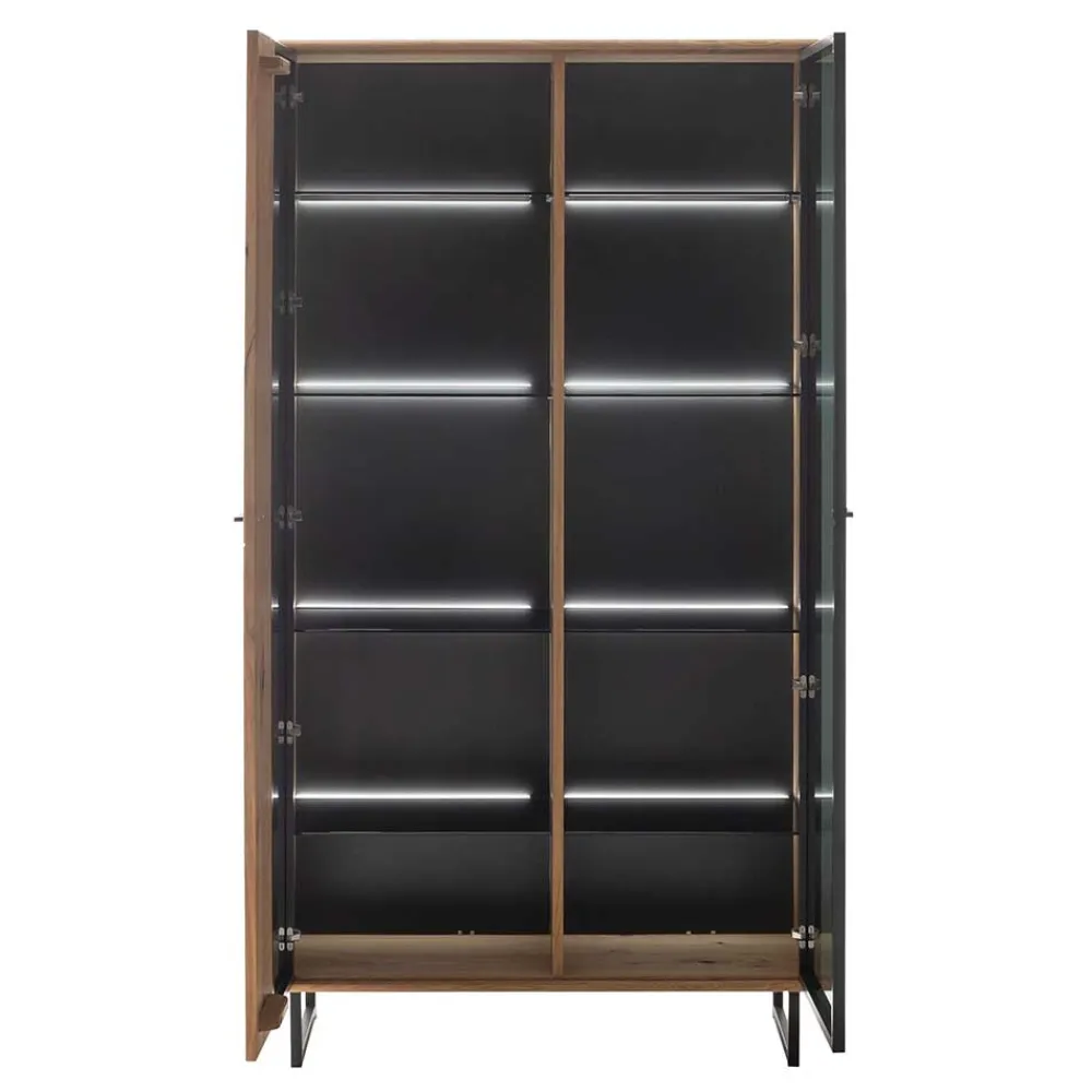 Wohnen Vitrinenschrank in Wildeiche & Anthrazit - Flacona