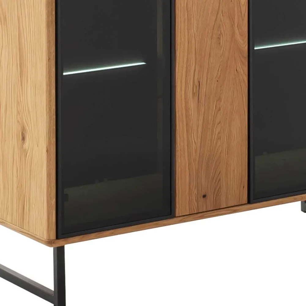 Wohnen Vitrinenschrank in Wildeiche & Anthrazit - Flacona