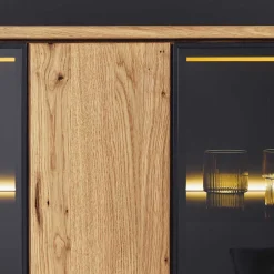 Wohnen Vitrinenschrank in Wildeiche & Anthrazit - Flacona