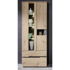 Wohnen Vitrinenschrank in Wildeiche mit Grau - Kuetra