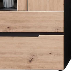 Wohnen Vitrinenschrank in Wildeiche mit Grau - Kuetra