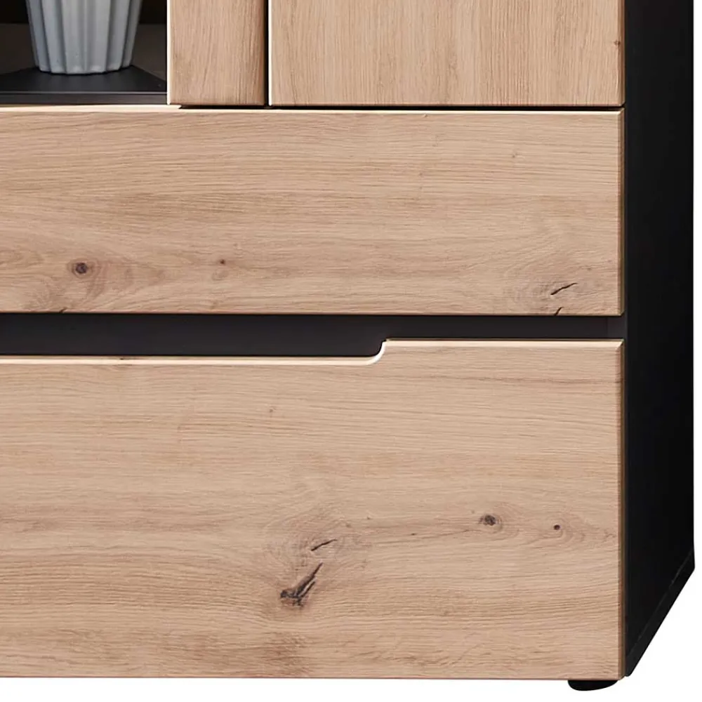 Wohnen Vitrinenschrank in Wildeiche mit Grau - Kuetra