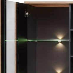 Wohnen Vitrinenschrank in Wildeiche mit Grau - Kuetra