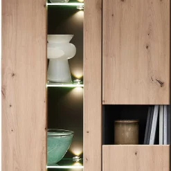 Wohnen Vitrinenschrank in Wildeiche mit Grau - Kuetra