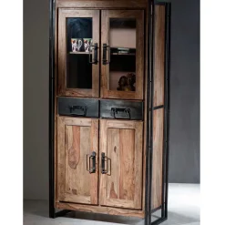 Wohnen Vitrinenschrank Mendoza aus Akazie Massivholz