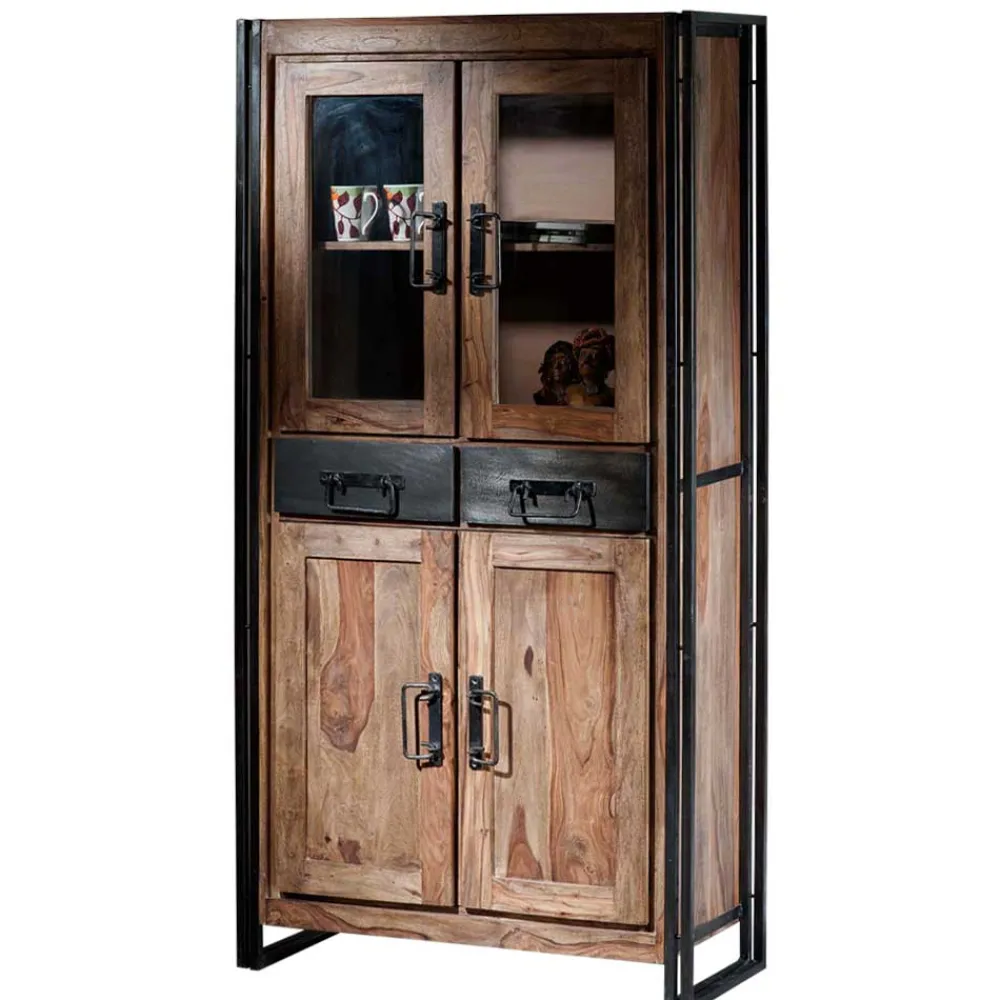 Wohnen Vitrinenschrank Mendoza aus Akazie Massivholz