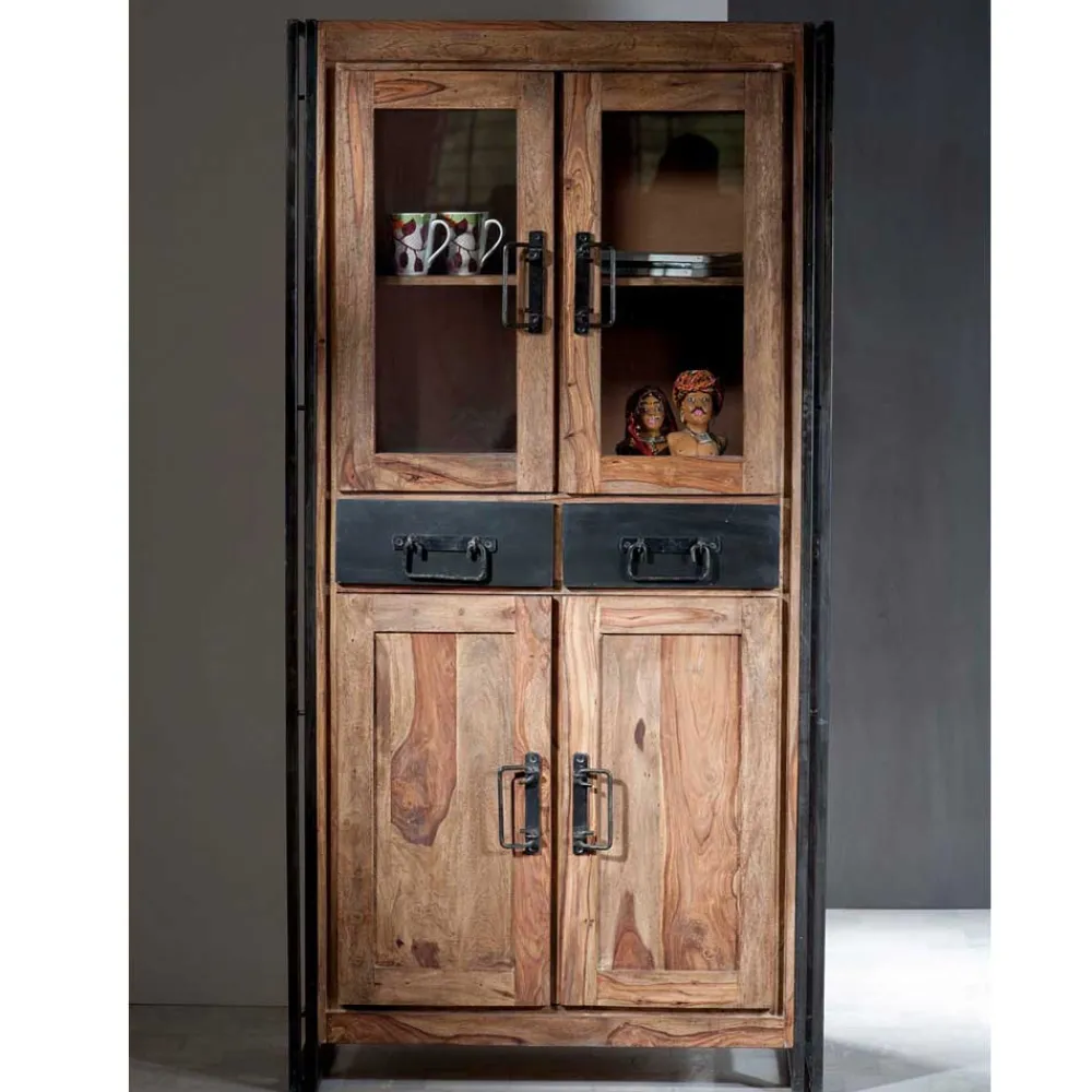 Wohnen Vitrinenschrank Mendoza aus Akazie Massivholz