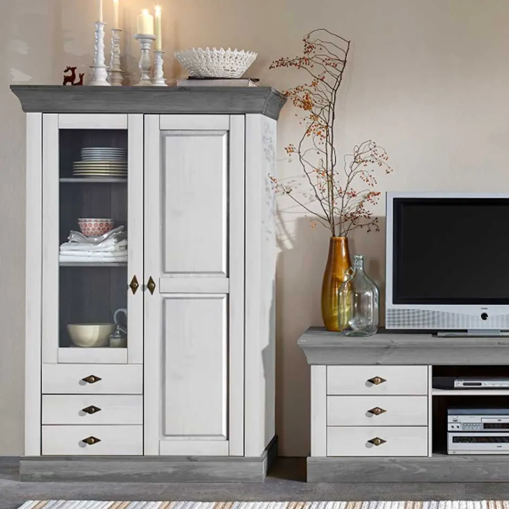 Wohnen Esszimmer-Vitrinen*Vitrinenschrank Mirandesca in Weiß mit Grau