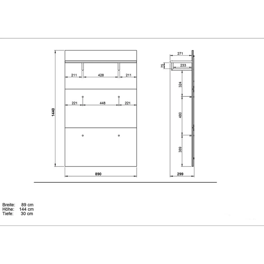 Wohnen Wand Garderobenpaneel in Weiß & Eiche - Reestyl