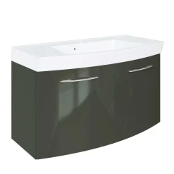 Wohnen Waschtisch|Waschbeckenunterschränke*Wand Waschtisch in Hochglanz Dunkelgrau 2-türig Mladen mit Becken