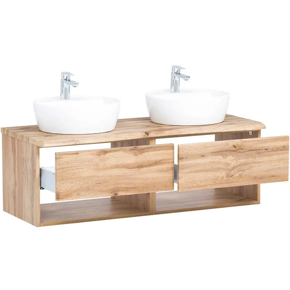 Wohnen Waschtisch|Waschbeckenunterschränke*Wand Waschtisch mit zwei Aufsatz-Waschbecken - Tofias