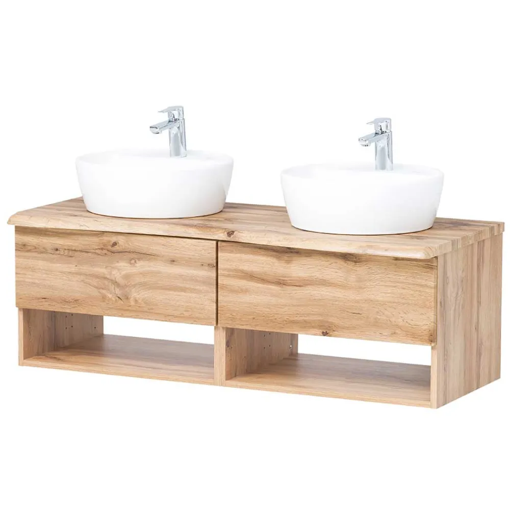 Wohnen Waschtisch|Waschbeckenunterschränke*Wand Waschtisch mit zwei Aufsatz-Waschbecken - Tofias