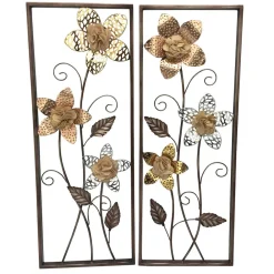 Wohnen Wandbilder Blumen aus Metall und Stoff - Sinona (zweiteilig)