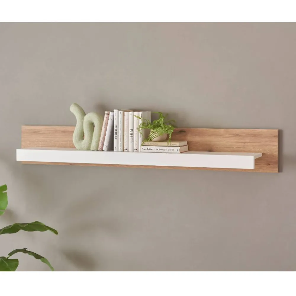 Wohnen Wohnzimmer-Regale*Wandboard in Eiche Natur und Mattweiß - Adejano
