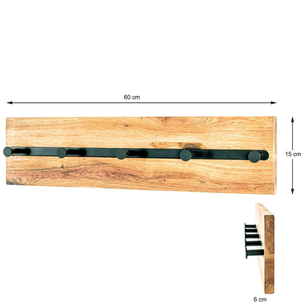 Wohnen Schwarze Möbel|Garderoben*Wandgarderobe aus Metall & Eichenholz - Cornello