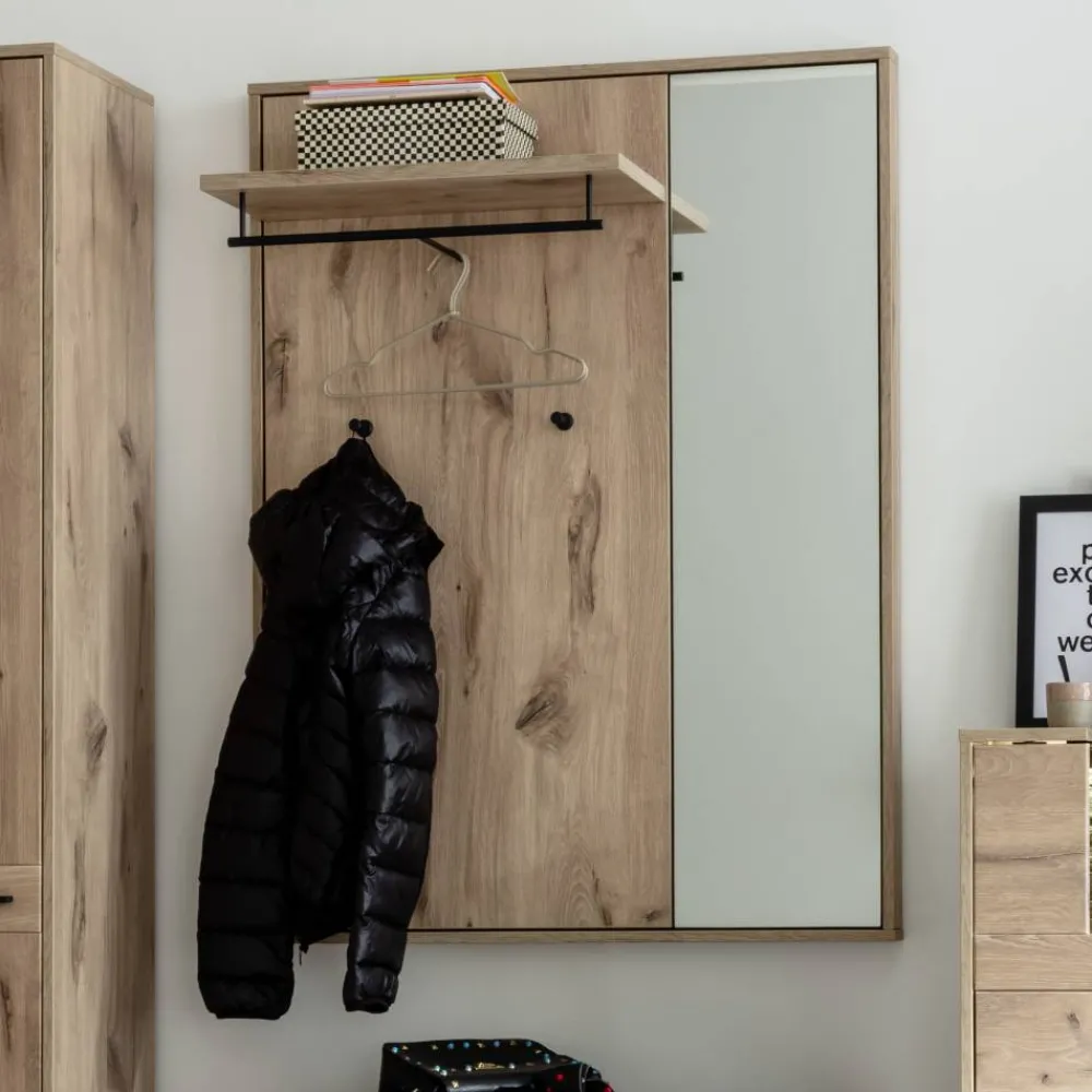 Wohnen Bürogarderoben*Wandgarderobe mit Spiegel in Wildeiche Optik - Vapposia