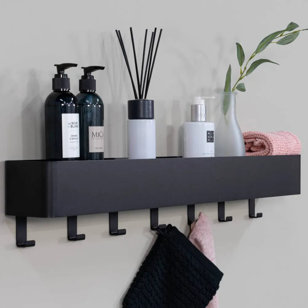 Wohnen Wandregal mit Haken aus schwarzem Stahl - Romance