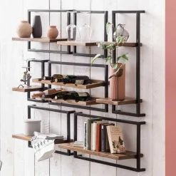 Wohnen Wandregal Set aus Metall & Massivholz - Fiorda (siebenteilig)