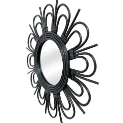 Wohnen Wandspiegel mit schwarzem Rattanrahmen - Mellama