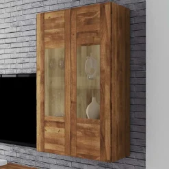 Wohnen Esszimmer-Vitrinen*Wandvitrine Vaskov aus Wildeiche Massivholz