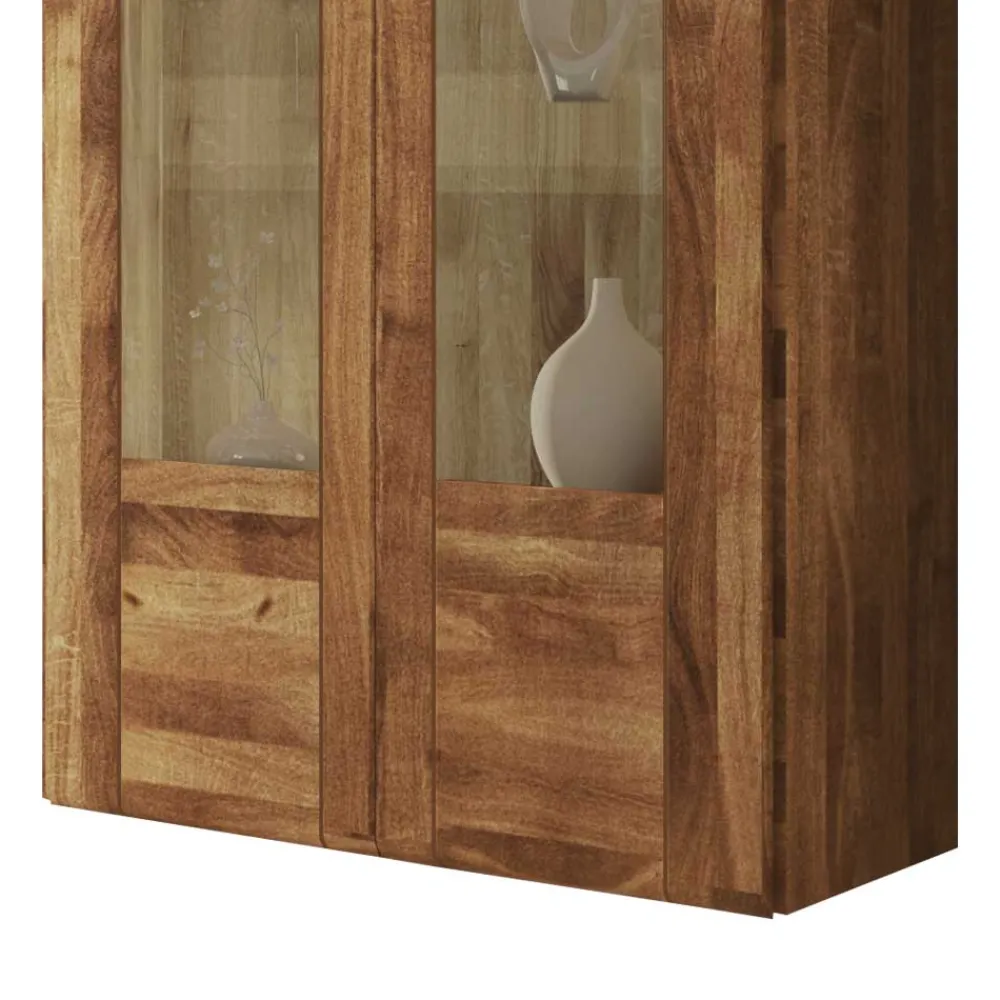 Wohnen Esszimmer-Vitrinen*Wandvitrine Vaskov aus Wildeiche Massivholz
