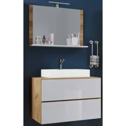 Wohnen Badezimmer Komplett*Wand-Waschtisch & Spiegel Set - Cabarete (zweiteilig)