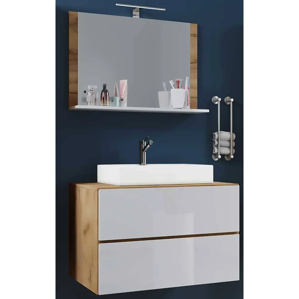 Wohnen Badezimmer Komplett*Wand-Waschtisch & Spiegel Set - Cabarete (zweiteilig)