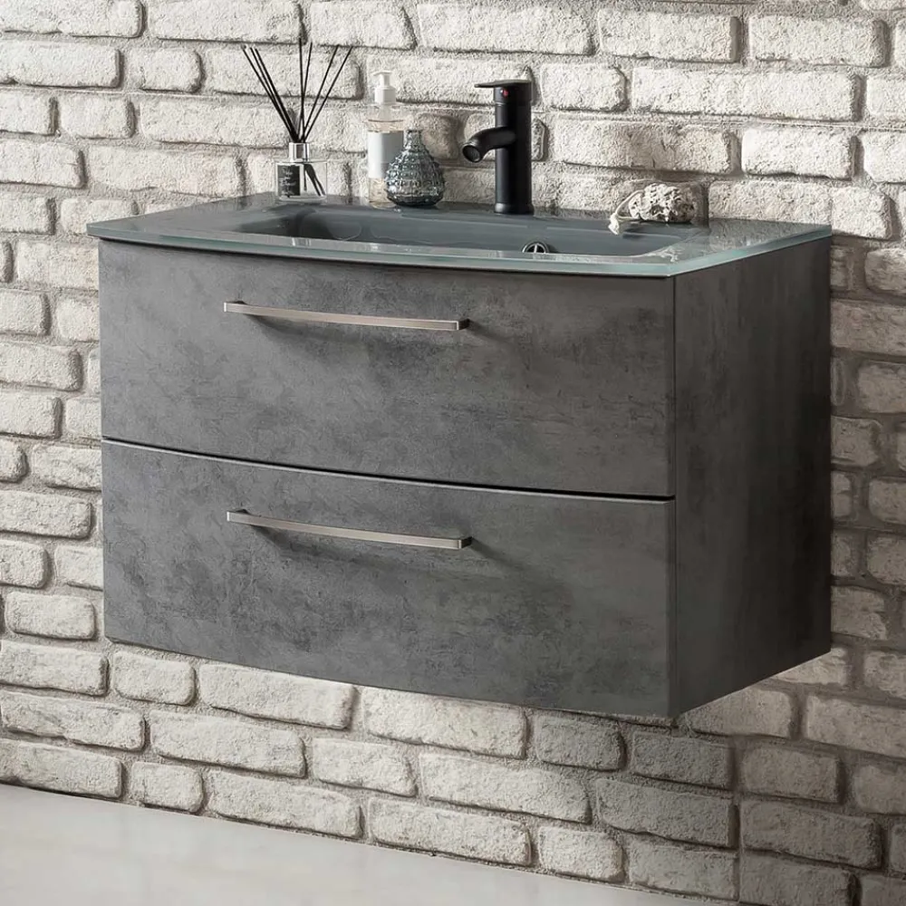 Wohnen Wand-Waschtisch mit Glasbecken in Grau - Dastroz