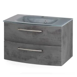 Wohnen Wand-Waschtisch mit Glasbecken in Grau - Dastroz