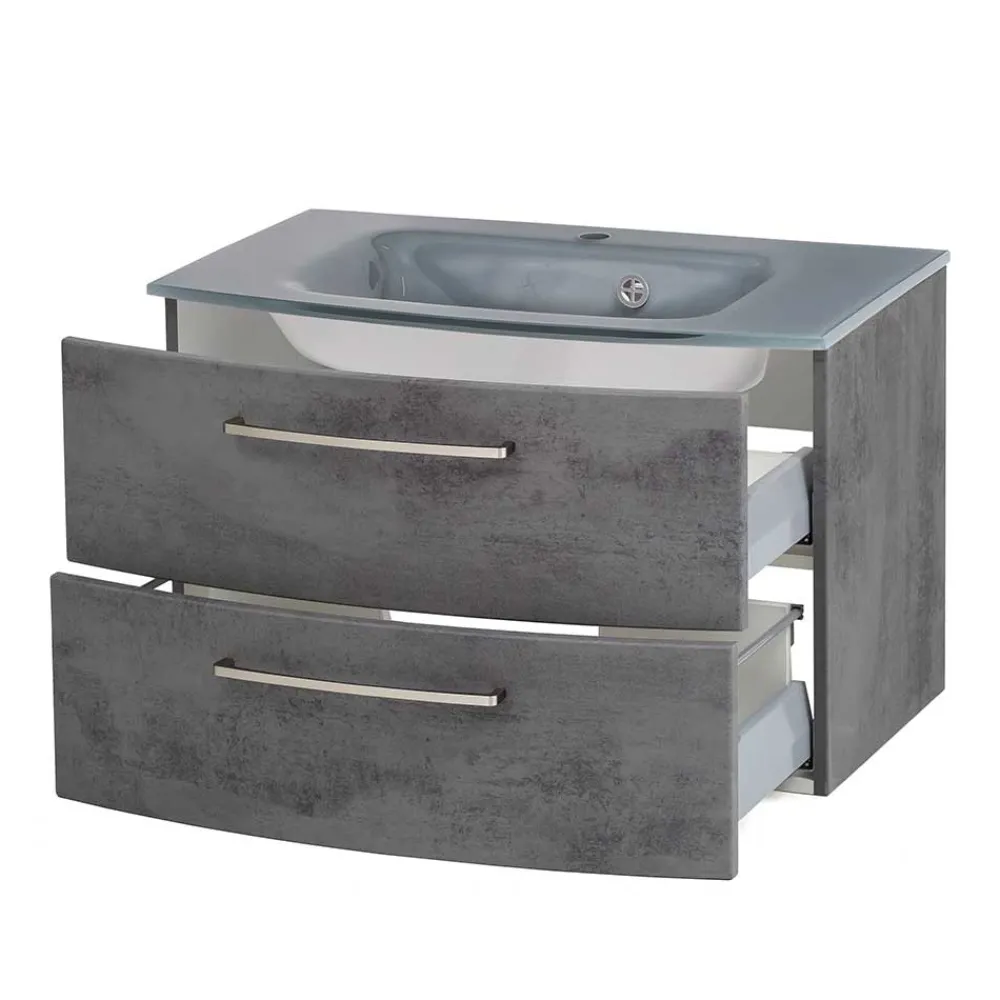 Wohnen Wand-Waschtisch mit Glasbecken in Grau - Dastroz