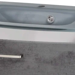 Wohnen Wand-Waschtisch mit Glasbecken in Grau - Dastroz