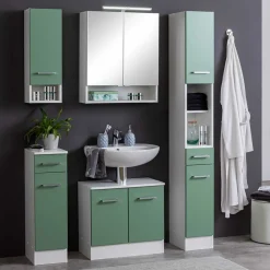 Wohnen Waschbecken Badschrank in Grün & Weiß - Loenixa