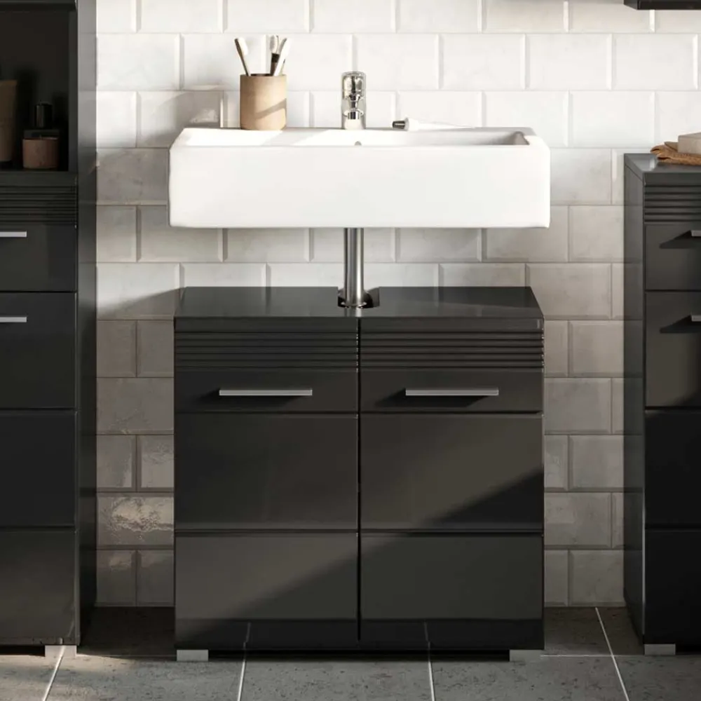 Wohnen Waschbecken Unterschrank in Schwarz Hochglanz - Culina