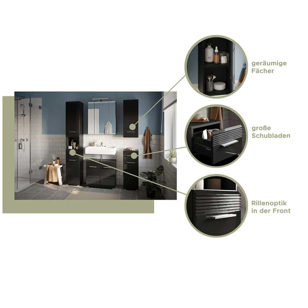 Wohnen Waschbecken Unterschrank in Schwarz Hochglanz - Culina