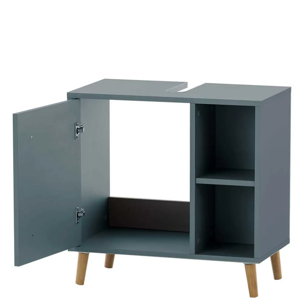 Wohnen Waschtisch|Waschbeckenunterschränke*Waschbeckenschrank in Petrol Blau & Eiche - Matrera