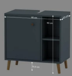 Wohnen Waschtisch|Waschbeckenunterschränke*Waschbeckenschrank in Petrol Blau & Eiche - Matrera