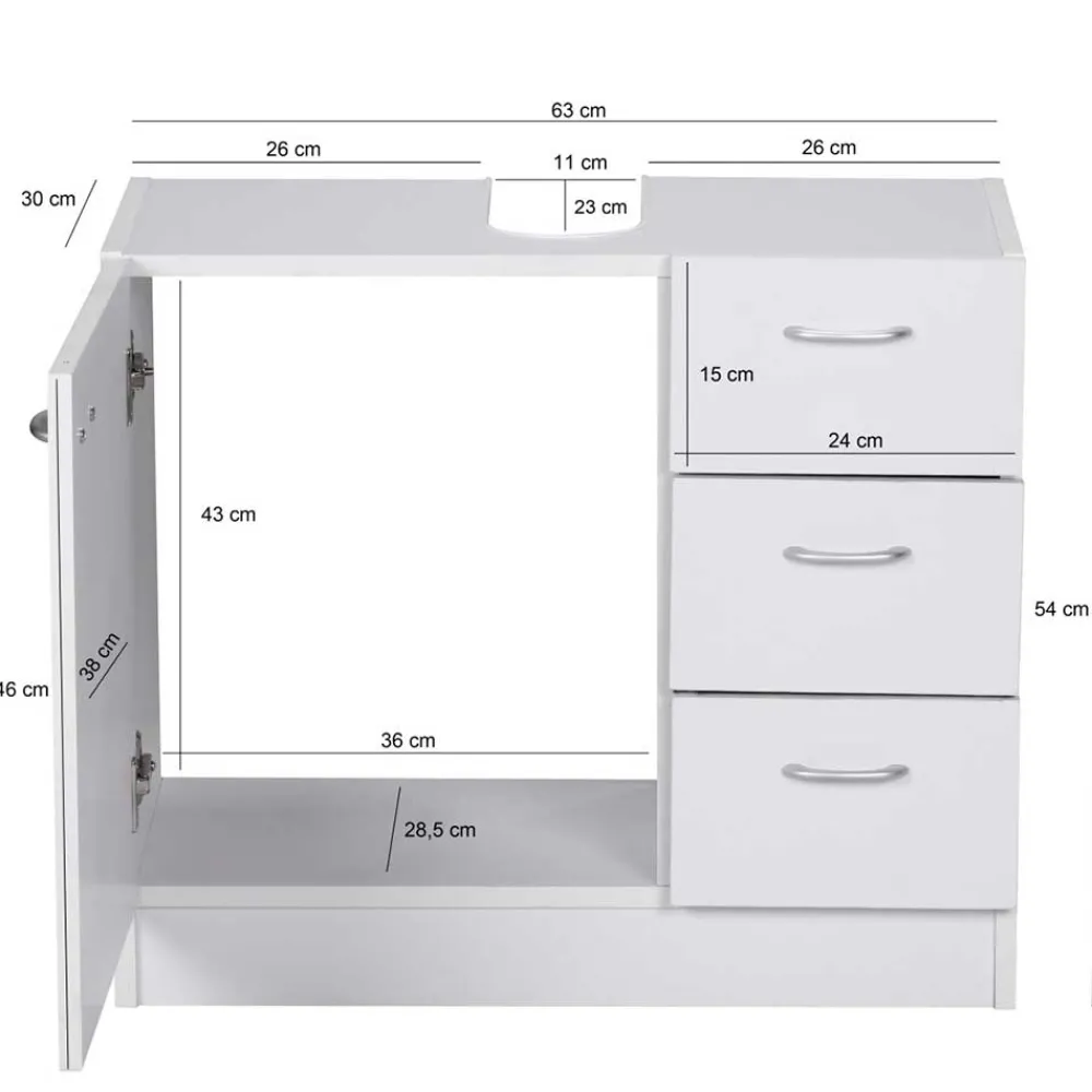 Wohnen Waschbeckenschrank in Weiß 63 cm breit - Hank