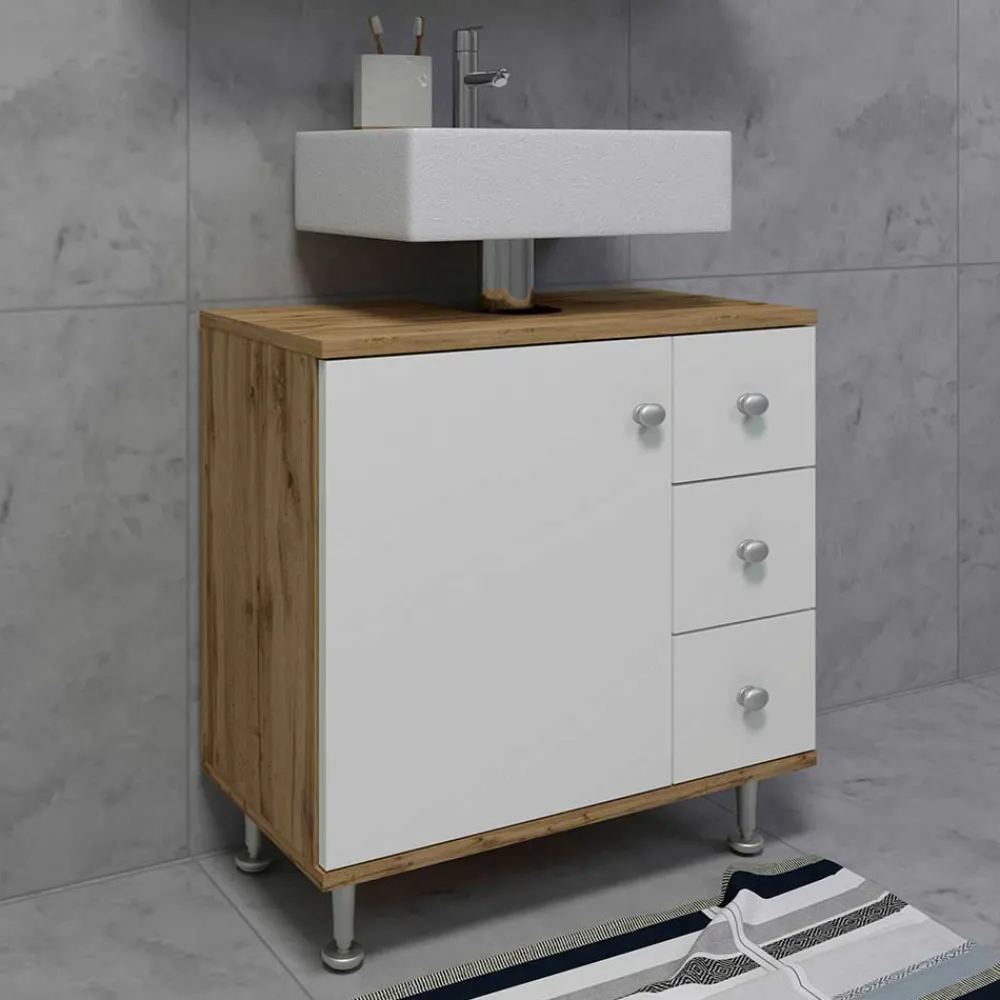 Wohnen Waschbeckenschrank mit drei Schubladen & Tür - Nelani I