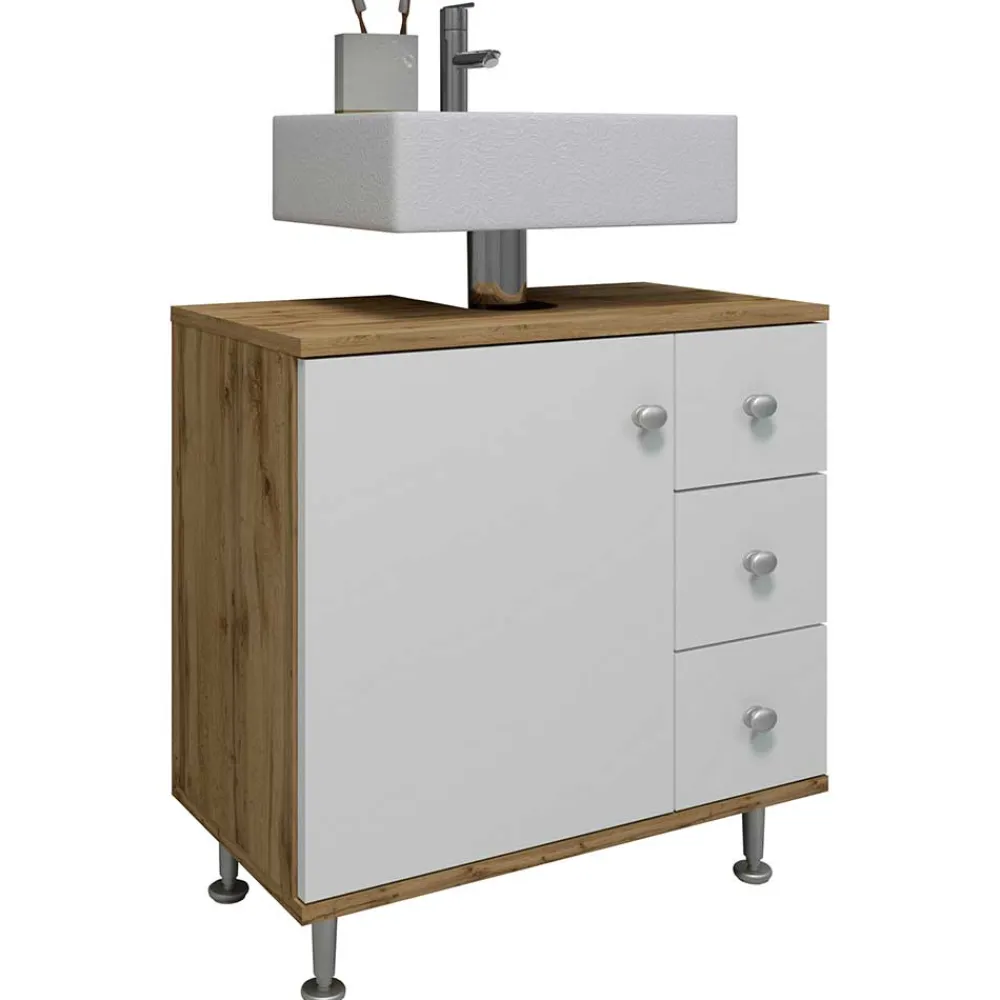 Wohnen Waschbeckenschrank mit drei Schubladen & Tür - Nelani I