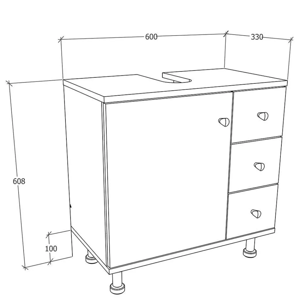 Wohnen Waschbeckenschrank mit drei Schubladen & Tür - Nelani I