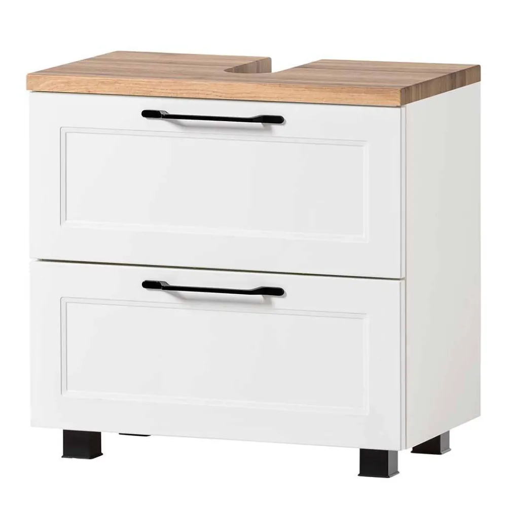 Wohnen Waschbeckenunterschrank in Weiß mit Wildeiche - Gyatso