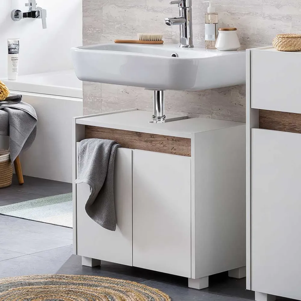 Wohnen Waschbeckenunterschrank in Weiß & Wildeiche - Etravia